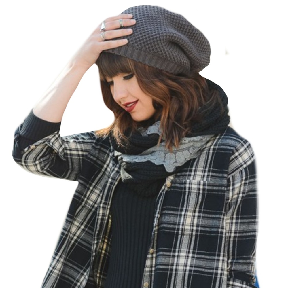 Super Soft Gray Knit Slouch Beanie